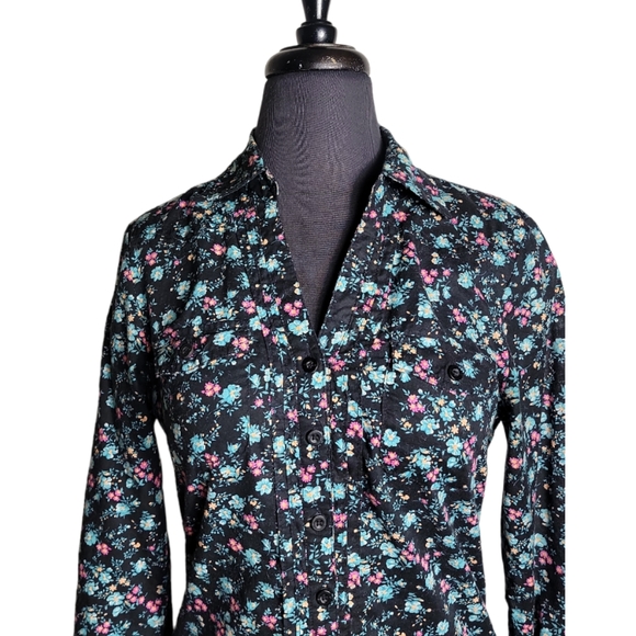 Miley Cyrus & Max Azria button down flora v neck top size medium - Picture 3 of 6
